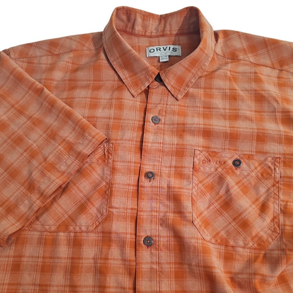 Orvis Classic Collection Mens X-Large Orange Plaid‎ Short Sleeve Fishing Shirt